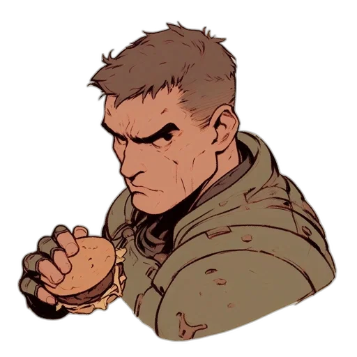 jacket, face, weapon, staff transparent PNG cut-out