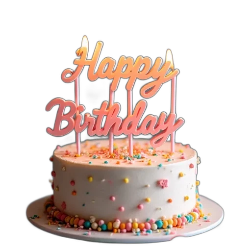 3d render, birthday, cake, decorated transparent PNG cut-out