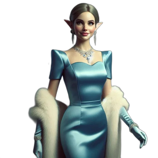 dress, jewelry, crown, staff transparent PNG cut-out