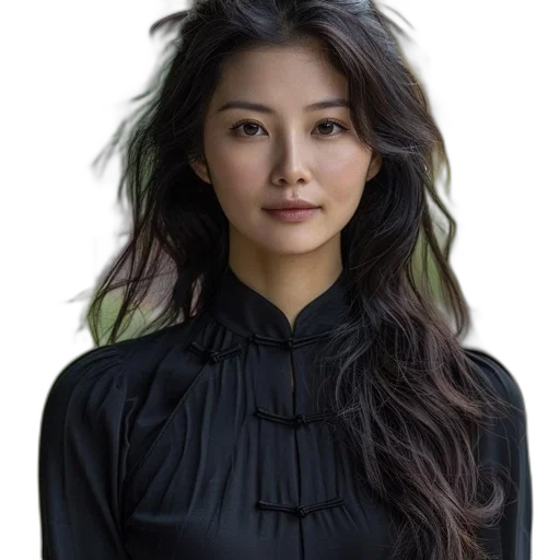 dress, face, hair, staff transparent PNG cut-out