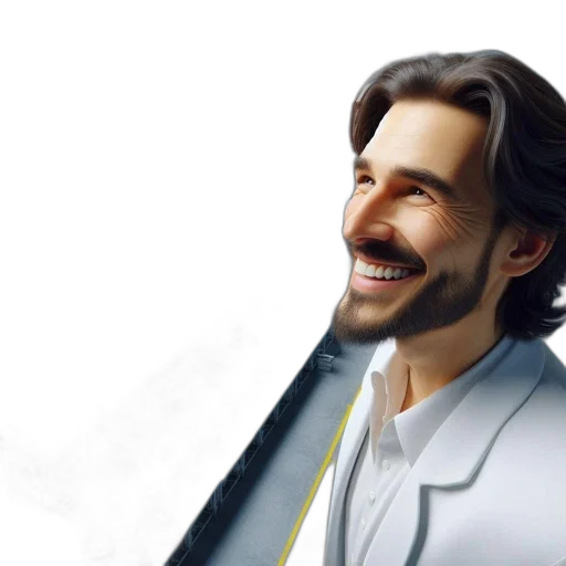 face, jacket, hair, photorealistic transparent PNG cut-out