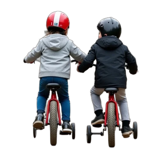 two, children, riding, red transparent PNG cut-out