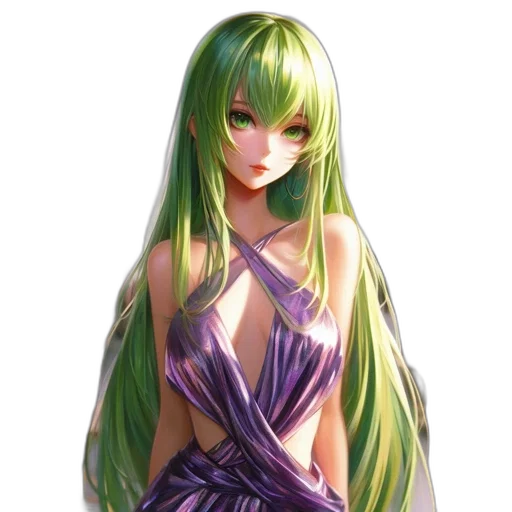 dress, hair, jewelry, staff transparent PNG cut-out