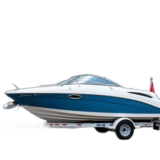 white, blue, speedboat, parked transparent PNG cut-out
