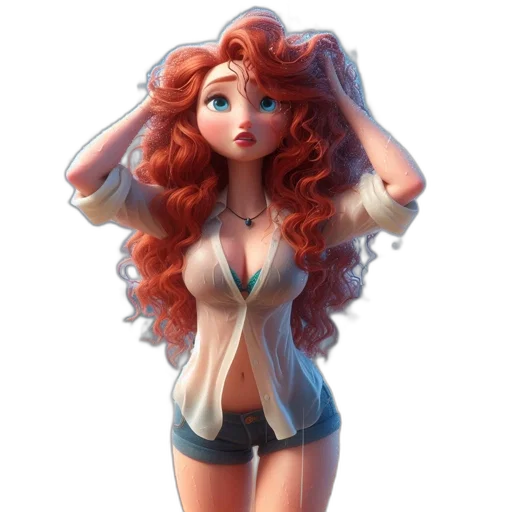 dress, hair, 3d render, cartoon transparent PNG cut-out
