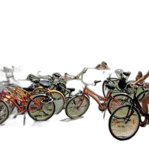 3d render, photorealistic, bicycles, parked transparent PNG cut-out