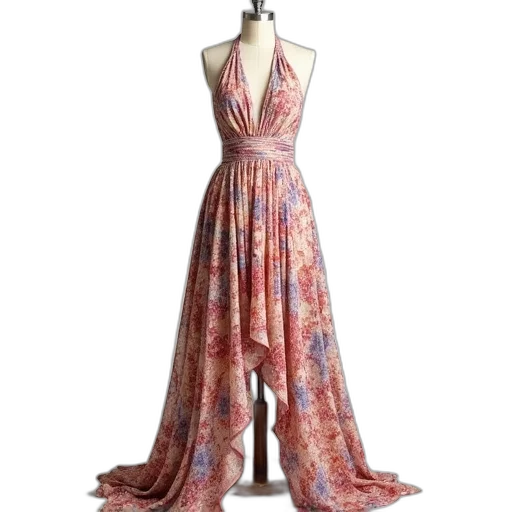 dress, floral, print, halter transparent PNG cut-out