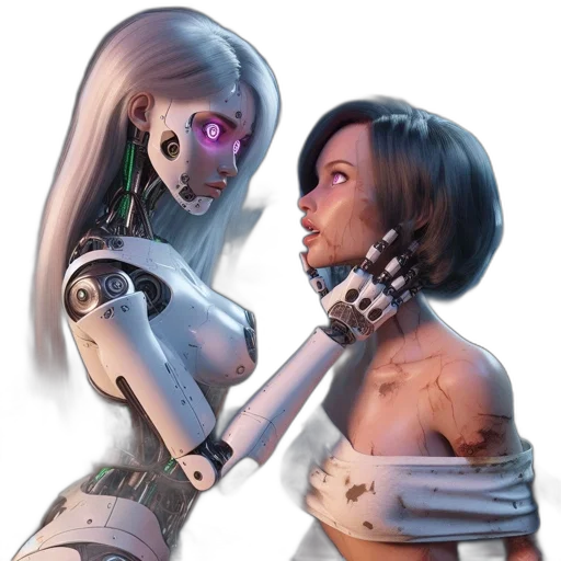 robot, concept art, cyberpunk, 3d render transparent PNG cut-out