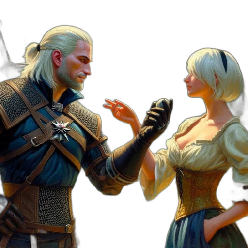 concept art, fantasy art, comic book art, two transparent PNG cut-out