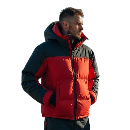 jacket, red, men, helium transparent PNG cut-out