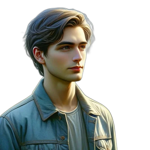 jacket, face, hair, photorealistic transparent PNG cut-out