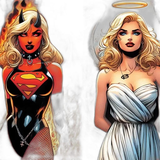 comic book art, concept art, two, contrasting transparent PNG cut-out
