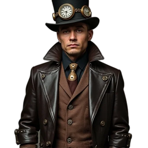 hat, jacket, staff, photorealistic transparent PNG cut-out