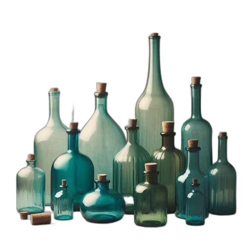 bottle, 3d render, photorealistic, blue transparent PNG cut-out