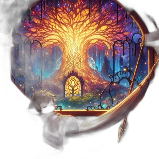 tree, staff, crown, fantasy art transparent PNG cut-out