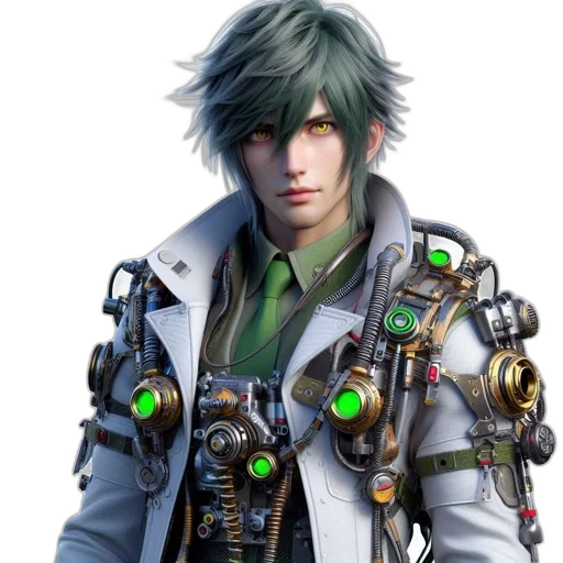 jacket, staff, robot, cyberpunk transparent PNG cut-out