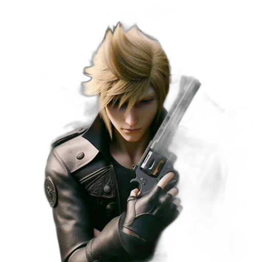 weapon, jacket, staff, face transparent PNG cut-out