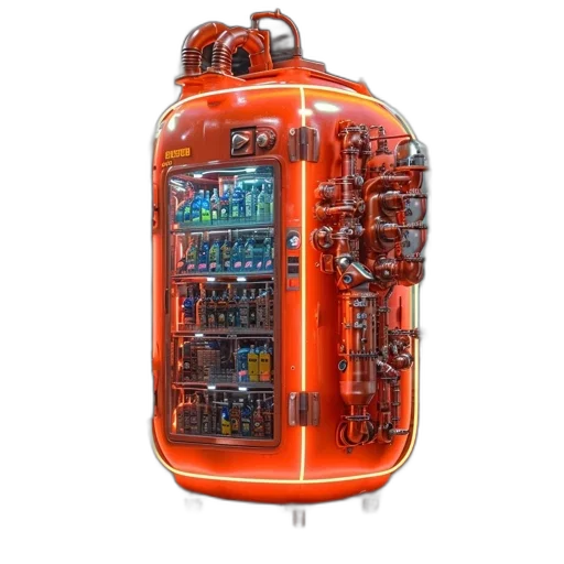robot, cyberpunk, large, orange transparent PNG cut-out