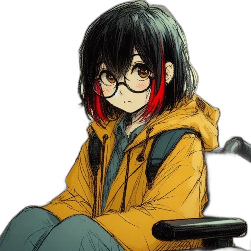 jacket, staff, face, hair transparent PNG cut-out
