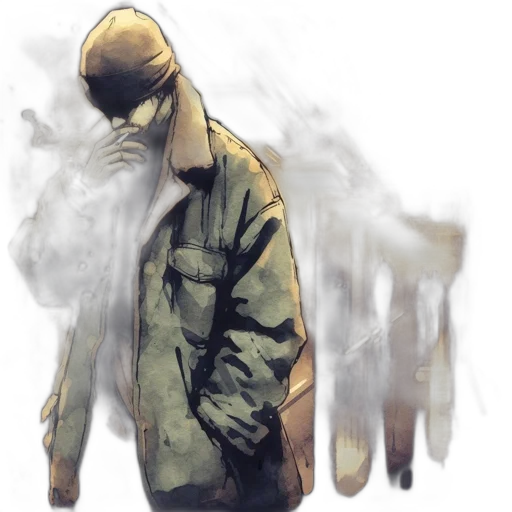 jacket, mask, face, staff transparent PNG cut-out