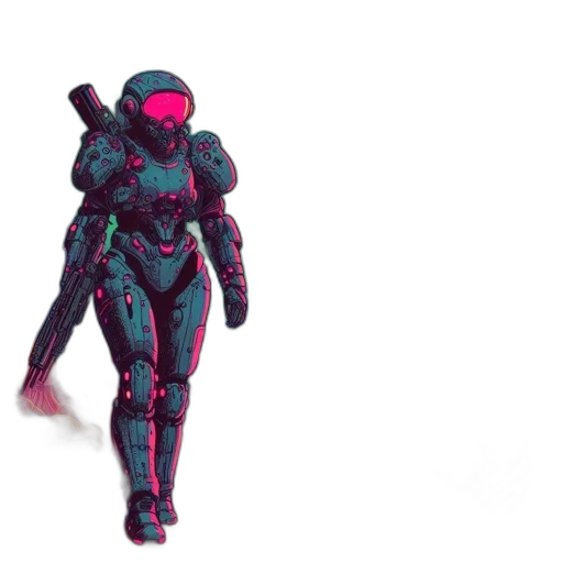 robot, weapon, 3d render, vaporwave transparent PNG cut-out