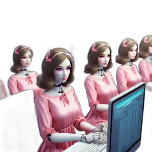 robot, dress, vaporwave, 3d render transparent PNG cut-out