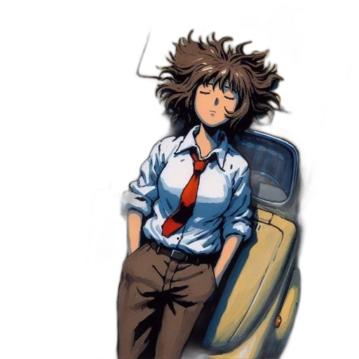 hair, jacket, staff, creature transparent PNG cut-out
