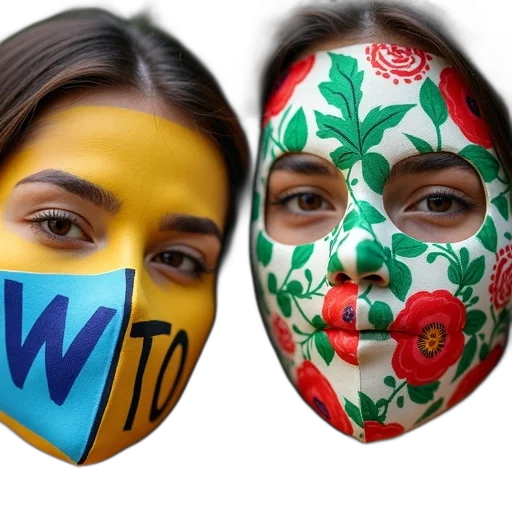mask, two, individuals, wearing transparent PNG cut-out