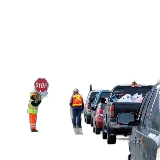 car, robot, staff, city street transparent PNG cut-out