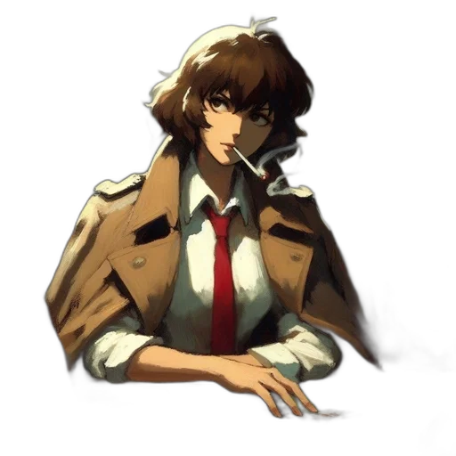 jacket, face, staff, weapon transparent PNG cut-out