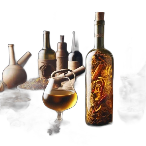 bottle, photorealistic, rustic, scene transparent PNG cut-out