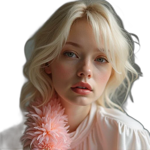 face, flower, hair, jacket transparent PNG cut-out