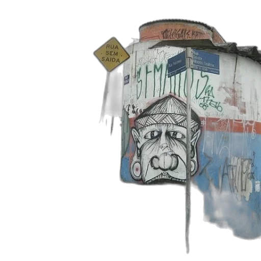 concept art, watercolor, city street, graffiti-covered transparent PNG cut-out