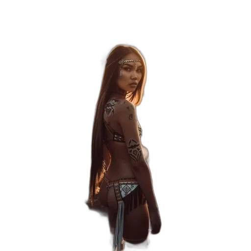 dress, staff, hair, creature transparent PNG cut-out