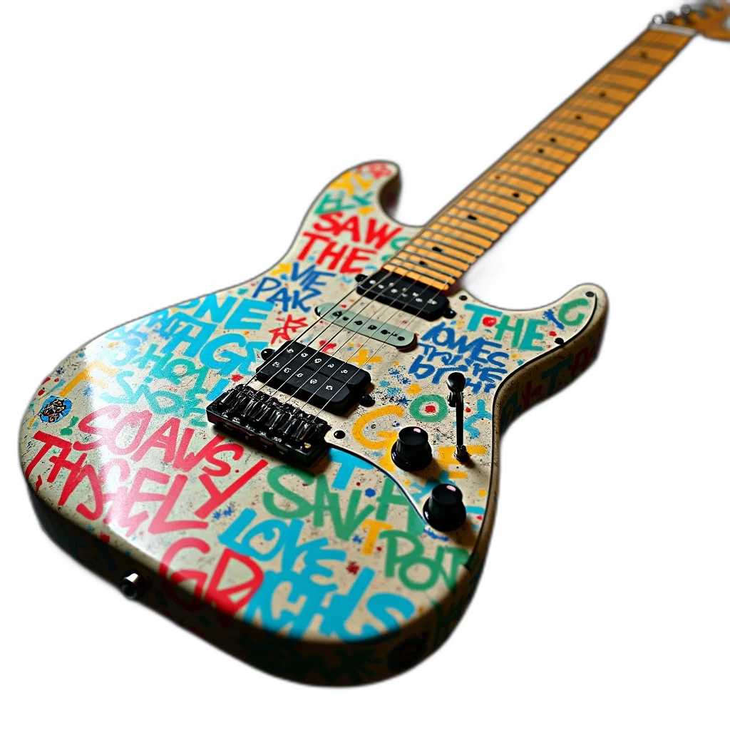 3d render, guitar, colorful, graffiti transparent PNG cut-out