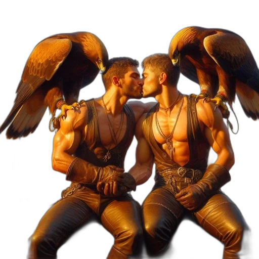concept art, fire, two, muscular transparent PNG cut-out