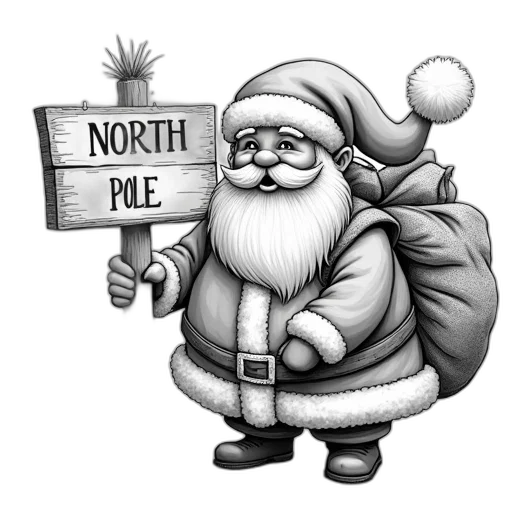 black, white, drawing, santa transparent PNG cut-out