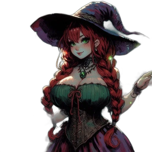 dress, hat, staff, fantasy art transparent PNG cut-out