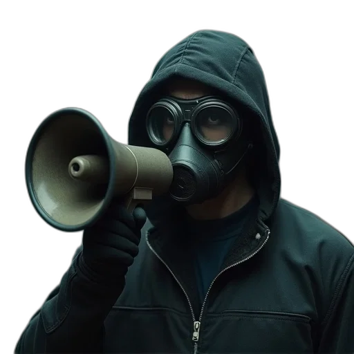 mask, jacket, staff, weapon transparent PNG cut-out