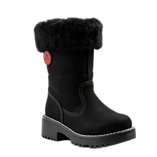 shoes, black, sheepskin, boot transparent PNG cut-out