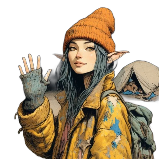 face, jacket, staff, hat transparent PNG cut-out