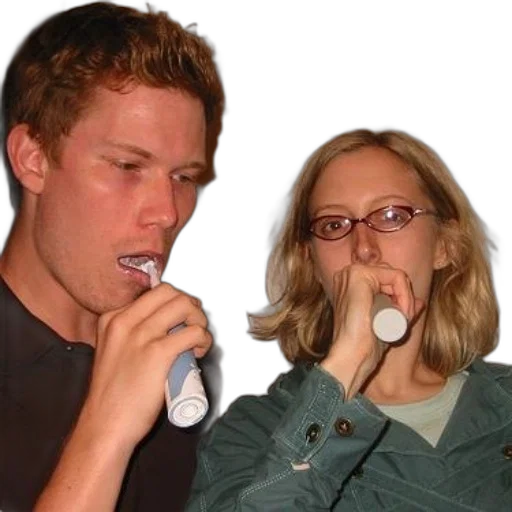 photorealistic, man, woman, brushing transparent PNG cut-out