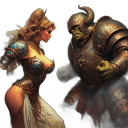 concept art, fantasy art, comic book art, golden transparent PNG cut-out