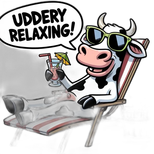 anthropomorphic, cow, relaxes, beach transparent PNG cut-out