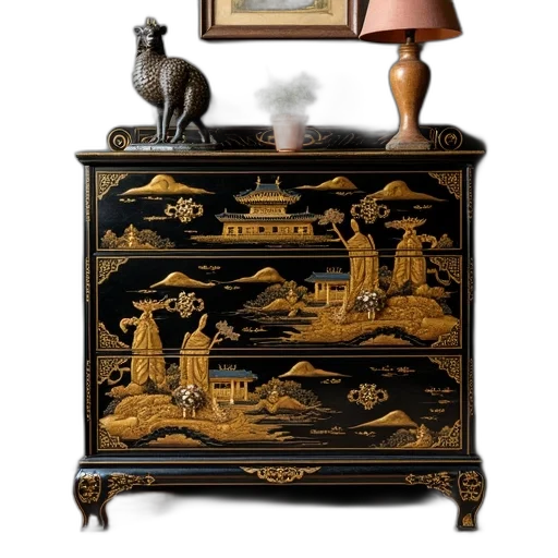 furniture, black, gold, lacquerware transparent PNG cut-out