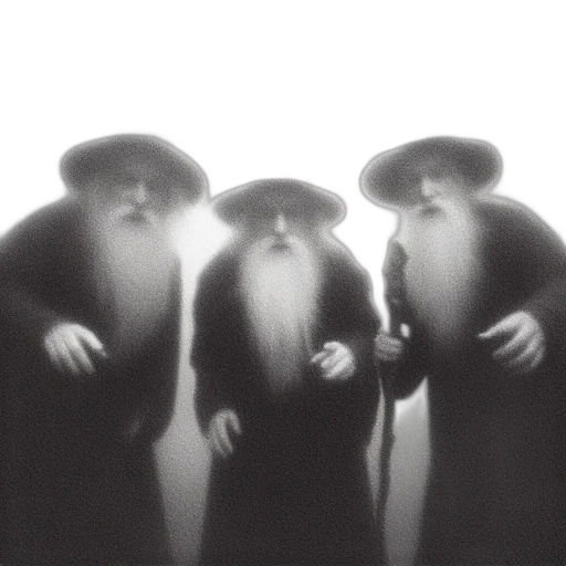 hat, three, hooded, figures transparent PNG cut-out