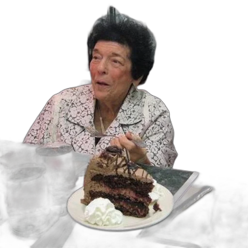 food, older, woman, sits transparent PNG cut-out