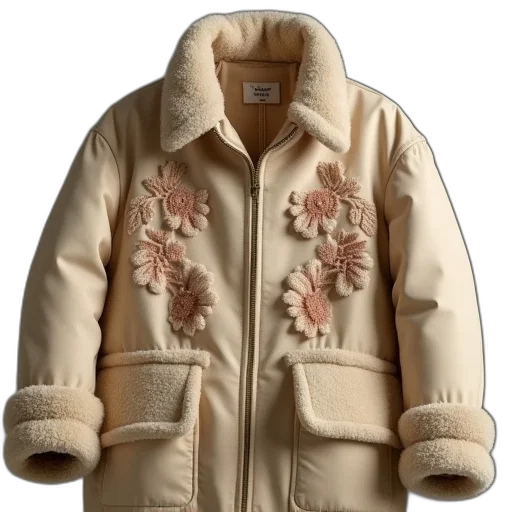 jacket, beige, embroidered, details transparent PNG cut-out