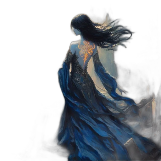 dress, dragon, hair, fantasy art transparent PNG cut-out