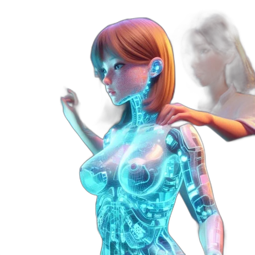 robot, concept art, cyberpunk, 3d render transparent PNG cut-out